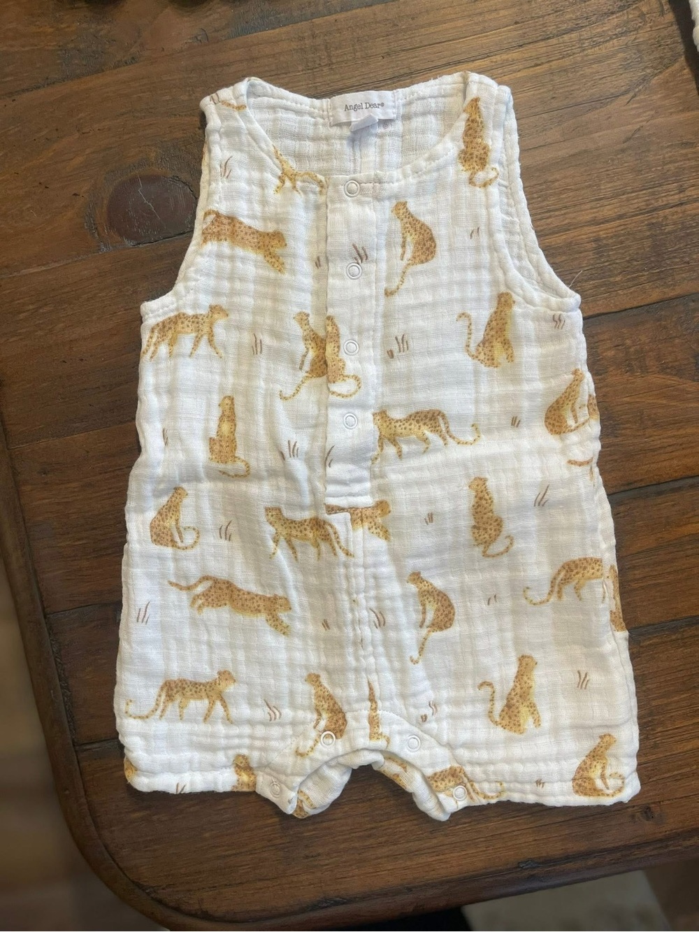 Angel Dear White Muslin One-Piece with Gold Cheetah Print